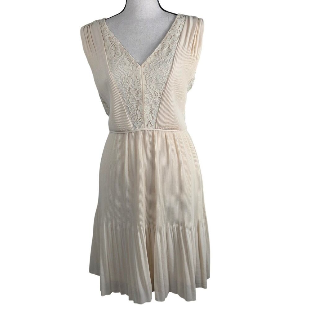 Forever 21 Romantic Lace Pleated Dress Womens Medium Cream Cottage Casual Midi